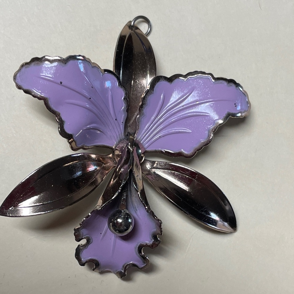 50s Lavender & Gold Orchid Pendant